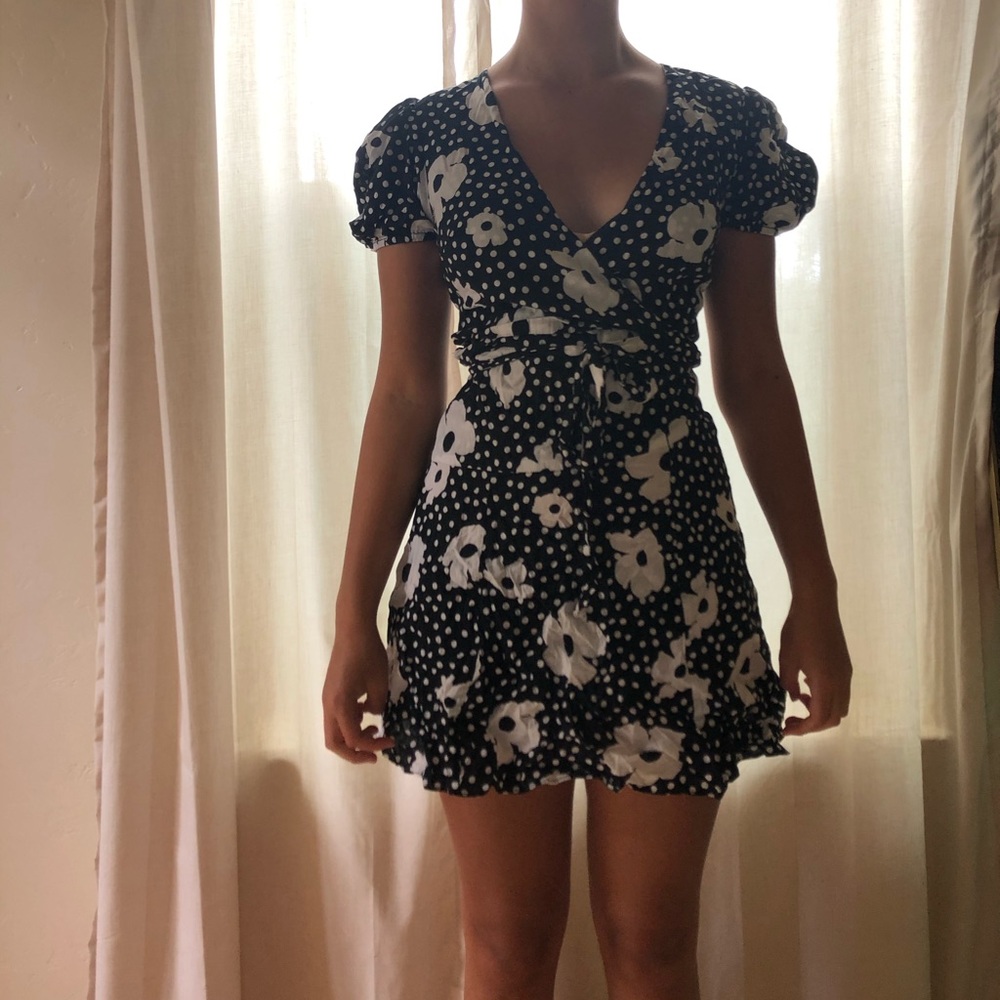 Mini Wrap Dress Urban Outfitters Black and White